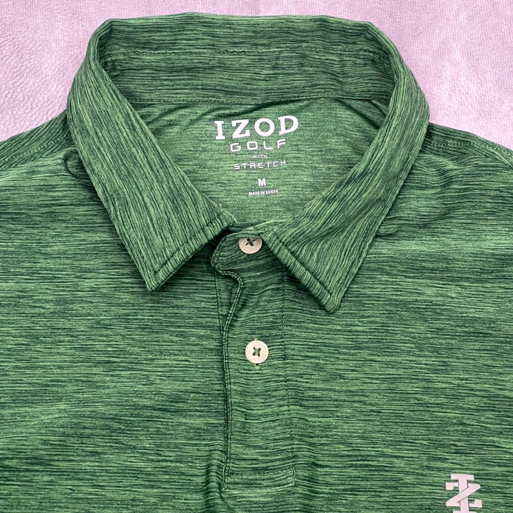 IZOD Golf Polo Shirt Mens M Green Excellent Stretch Space Dye Short Sleeve